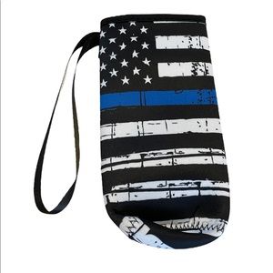Blue Line Police Cop Plastic Water Bottle Koozie - NWOT